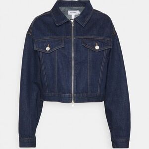 FRAME 
EXPOSED ZIP CROPPED JACKET - DENIM JACKET
